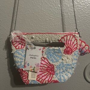 Handcrafted in India Seashell Beaded Crossbody Purse NWT Beach Ocean Theme